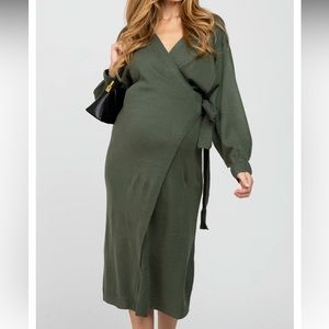 Pinkblush Olive Green Long Sleeve Wrap Dress
